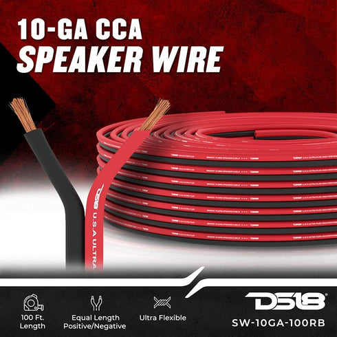 DS18 SW-10GA-100RB 10-GA Ultra Flex Speaker Wire Red and Black 100 Ft for Audio Applications