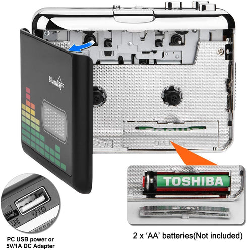 BlumWay Cassette MP3 Cassette MP3 Cassette USB to Converter, Portable Tape Player to Format, Audio Music Tape
