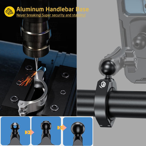 iMESTOU Waterproof ATV Phone Mount with Aluminum 1" Ball, Large Clamp Adapter for 5.5"-6.8" Smartphones, Fits ATV UTV