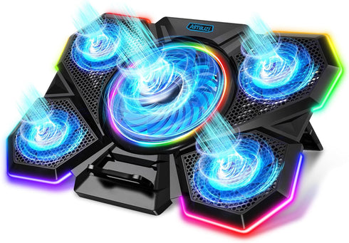 Laptop Cooling Pad - Gaming Laptop Cooler with 5 Quiet Fans and LED Lights, Fits 12-17 Inch Laptop