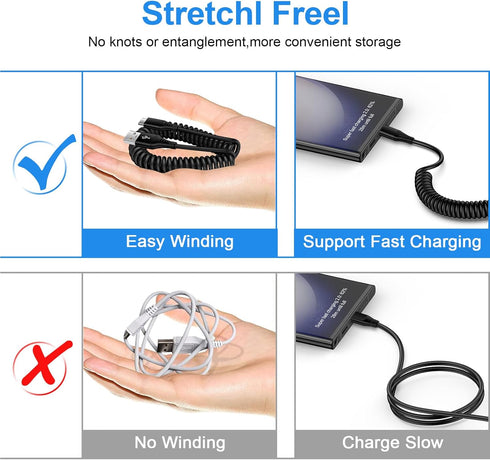 Coiled 3FT USB to USB C Car Charger Cord for iPhone 15/15 Pro/15 Pro Max/15 Plus, Fast Charging for Samsung Galaxy