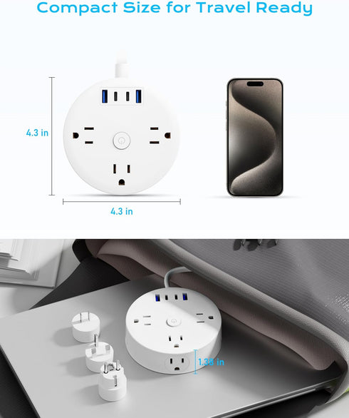 TESSAN European Travel Plug Adapter - US to UK Power Strip with 6 Outlets, 4 USB Ports, 5ft Extension Cord