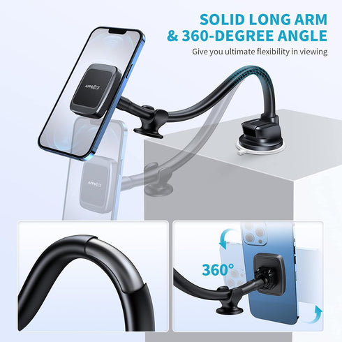 APPS2Car Magnetic Phone Holder Mount with 13-inch Flexible Long Arm & 6 Strong Magnets, Suction Car Mount for All Phones