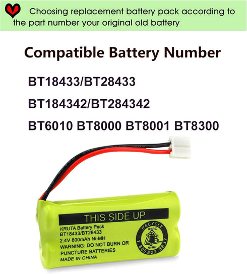 Kruta BT18433 BT28433 2.4V 800mAh Ni-MH Cordless Phone Battery Pack, Compatible with Multiple Models (4 Pack)