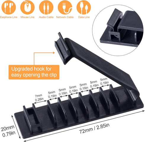 OIIKI Cable Organizer Cord Management for Desk 6 packs, Self Adhesive Cord Holders Cable Clips Wire Organizer for Phone Computer Appliances Charger