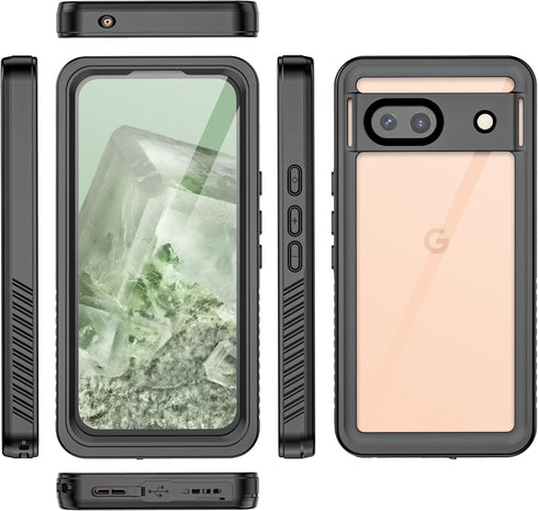Hllhunkhe Waterproof Case for Google Pixel 8A with Built-in Screen Protector - Rugged Shockproof Protective Cover, Black