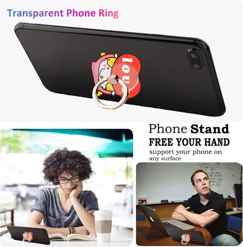 Transparent Heart Cell Phone Ring Holder, 360 Rotation Clear Heart Finger Ring Grip Stand for Phones