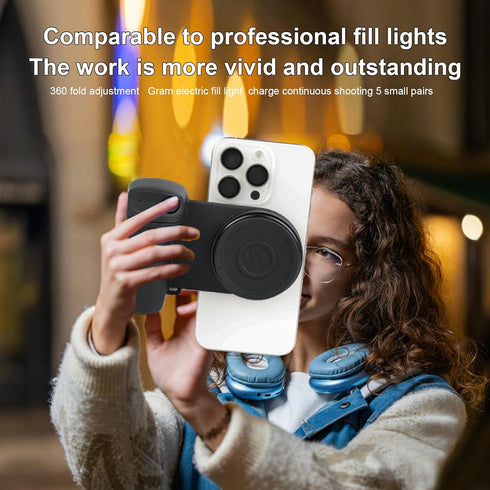 Keledz 16 15 14 13 12 Magnetic Phone Camera Grip with Selfie Fill Light, Smartphone Shooting Holder Selfie Handle Snap