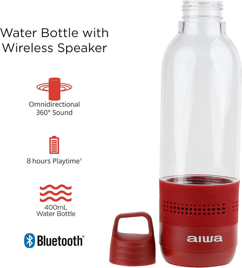 Aiwa Water Bottle with Speaker and Earphone Bundle - 400ml Water Bottle with 4 Hour Playtime and Wireless Sports