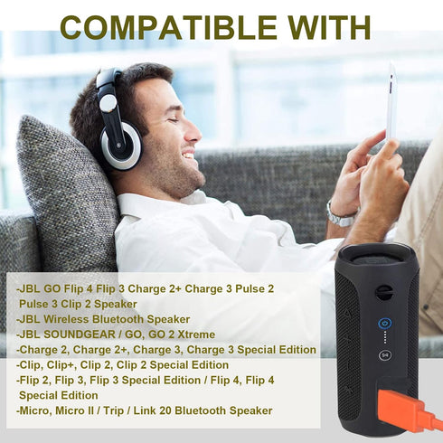 Replacement Tour Flat Charging Power Cable Cord for Charge 3, Charge 2, Flip 4, Pulse 2, Flip 2, Flip 3, Pulse, Go,