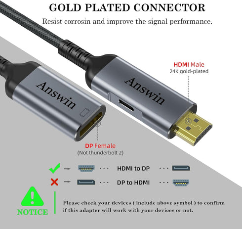 HDMI to DisplayPort Adapter, 4K@60Hz Uni-Directional for PC Graphics Card, Laptop, Xbox One/360, PS5, Mac Mini