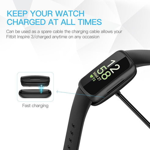 Charger Cable Compatible with Fitbit Inspire 3 Smartwatch, Replacement USB Charger Adapter for Inspire 3 Activity