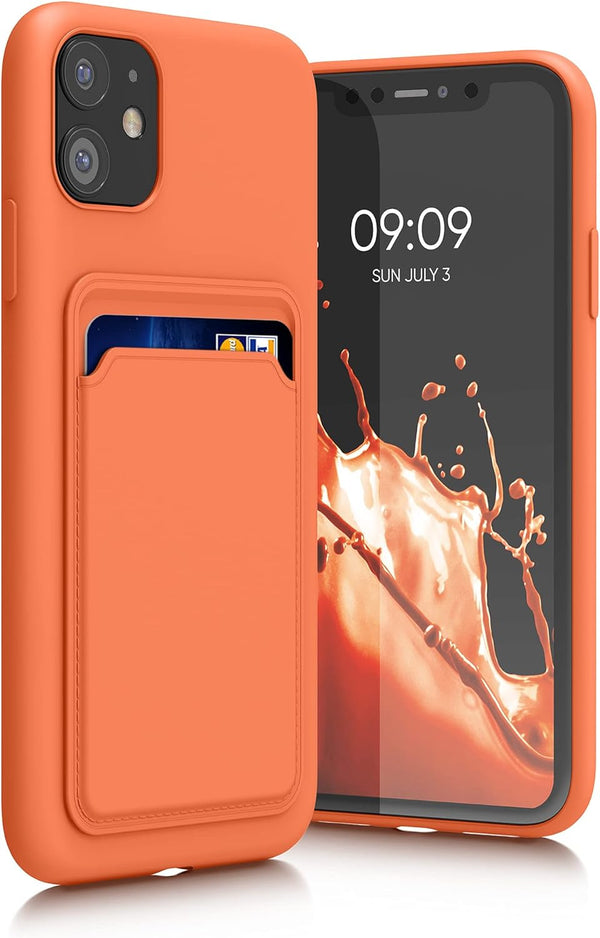 kwmobile Apple iPhone 11 Case - TPU Phone Cover with Credit Card Holder - Orange