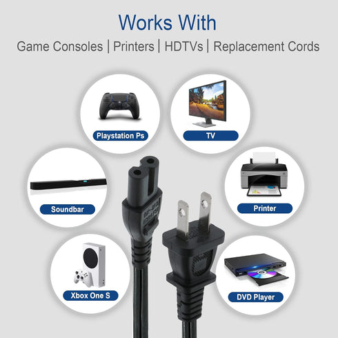 Xtreme 10 Foot Non-Polarized Replacement Power Cord for TVs, Game Consoles, Printers, and More