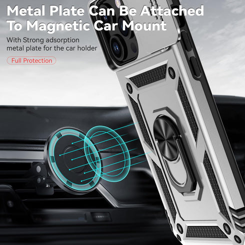 Hitaoyou Compatible with iPhone 15 Pro Max Case, Military Grade Shockproof Case with Camera Cover & Kickstand (Silver)