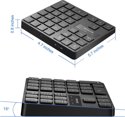 SurnQiee 2.4G 35-Keys Wireless Numeric Keypad, Rechargeable Number Pad for Efficient Data Input