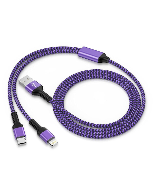 Multi Charger Cable with Lightning & USB C Port, 2 in 1 Nylon Braided Fast Charging Cord for Apple/Android