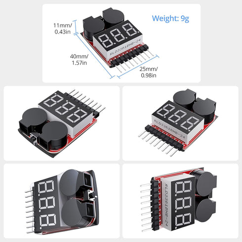 CAMWAY 5PCS 2in1 Lipo Battery Voltage Tester, RC Low Voltage Buzzer Alarm, Battery Monitor Checker for 1-8s Lipo/Li-ion
