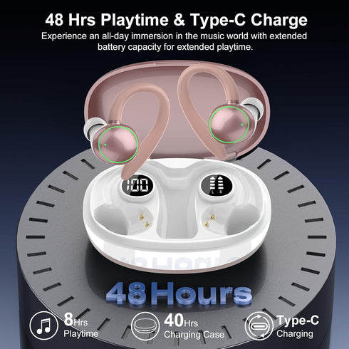 5.4 48H, IP7 Wireless Earbuds, Bluetooth Headphones Sport, Over Ear Buds With ENC Noise Cancelling Mic, Wireless