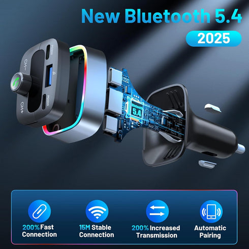 HUNDRUP 5.4 60W Player,7 Bluetooth Car Adapter Charging USB Bluetooth Adapter for Car,Wireless Fm Transmitter