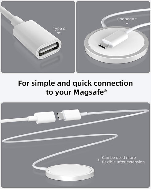 CONMDEX USB C Extension Cable for Mag Safe Charger PS5 Controller Charging, 9V 3A USB Type C Female to Male Extender Cord for Mag Safe Charger iPhone 15/14/13 HomePod 6FT White