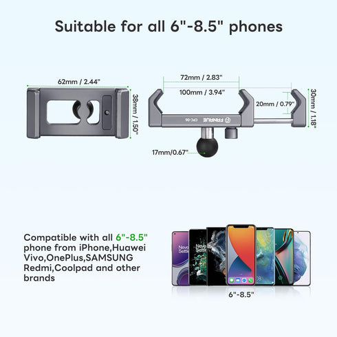 FANAUE Aluminum Phone Holder - 17mm Ball Head Compatible with Garmin Mounts for 6-8.5" Smartphones