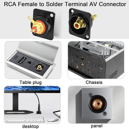 QIANRENON Gold Plated RCA Panel Mount Adapter, RCA Female to Solder Terminal AV Connector (Red)
