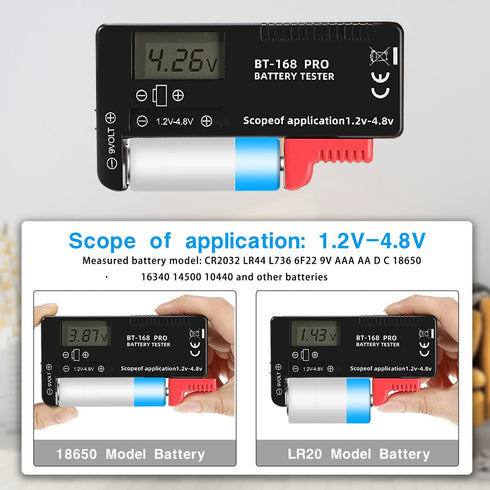 3PCS Digital LCD Battery Tester Checker for AA AAA 1.5V 3.7V 1.2~4.8V 9V Batteries, Household Battery Life Level Testers
