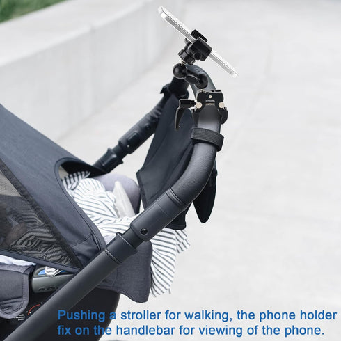 Phone Holder Clamp Mount for Treadmill/Spin Bike/Baby Stroller, Compatible with 3.5~7.5" Smartphones, 360° Adjustable