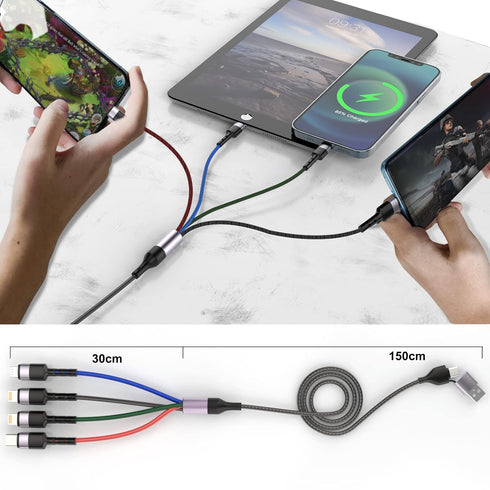 6 in 1 Multi Universal 1.8M/6Ft Phone Charging Cable, USB A/Type C to Lightning*2+Type C+Micro USB for Android/iPhone