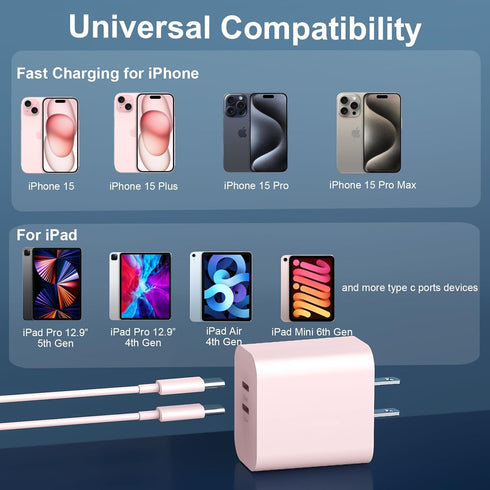 Phone 15/15 Pro Max Charger, 20W Type C Fast Wall Charger with 10FT USB-C to C Cable for iPhone