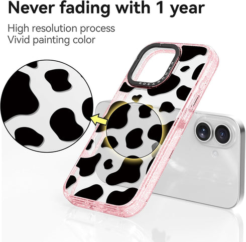 Rosarnnah 17 6.6 (6.3") for iPhone Case Cute - Durable Shockproof ft Drop Impact Phone Case - Funny Milk Cow Print
