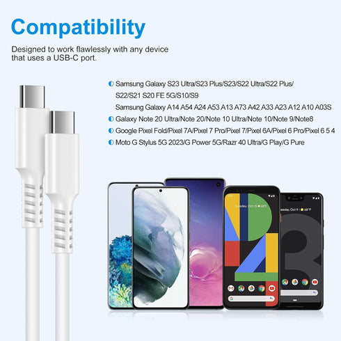 USB C Samsung Super Charger 25W Fast Charging Cable, 2Pack PD Android Charger Cord for Galaxy S23 Ultra, S22, S21, S20