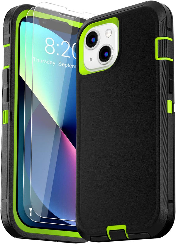 iPhone 13 Case (6.1") with 2 Tempered Glass Screen Protectors, Heavy Duty Military-Grade Full Body Drop Protection
