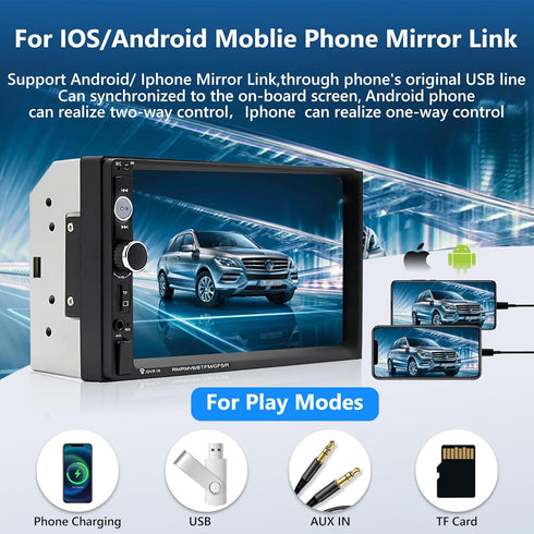 Podofo Double Din Car Stereo with Bluetooth, 7 Inch Touchscreen Multimedia Receiver with Backup Camera and Remote