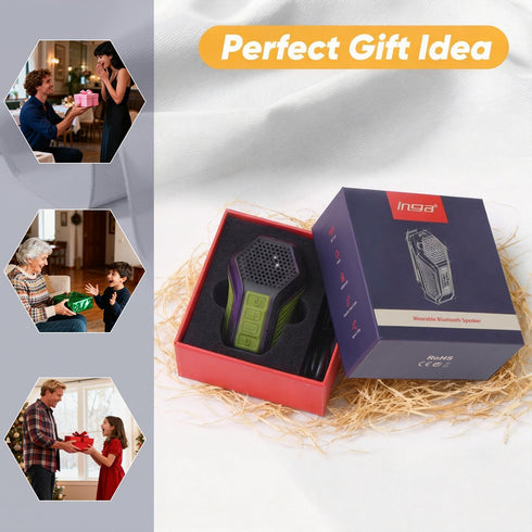 INGA Wearable Bluetooth Speaker, Mini Clip-on Portable Speaker with Light & Warning Lamp, Built-in Mic, Hands-Free