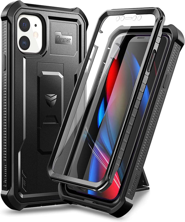 Dexnor iPhone 11 Case, Heavy Duty Military Grade Protection with Built-in Screen Protector and Kickstand, 6.1 inch