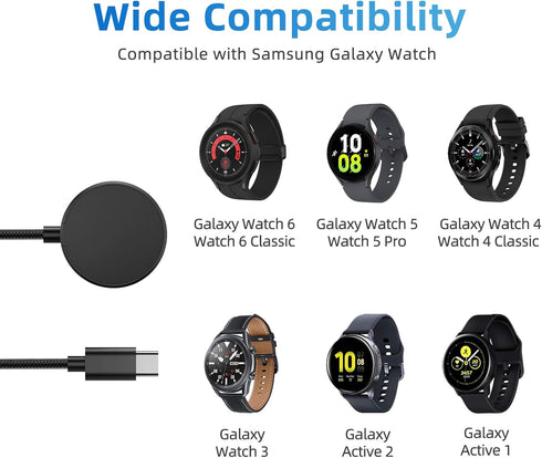 USB C Charger for Samsung Galaxy Watch 6/6 Classic/5/5 Pro/4/4 Classic/3/Active 2, (2 Pack) Upgrade Nylon Galaxy Watch Charger Cable