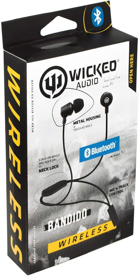 Wicked Audio Bandido Wireless Bluetooth Earbuds, Microphone and Track Control, Enhanced Bass, Black