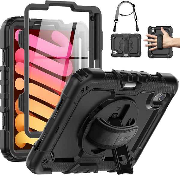 SEYMAC Case for iPad Mini 6 8.3 , Full-Body Shockproof Protective Cover with 360 Rotating Stand and Pen Holder