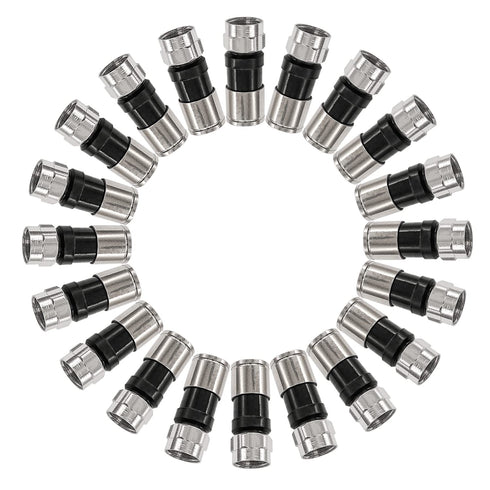 Taiss 20PCS F Type Coaxial Cable Compression Connectors, RG6 Compression Connectors (Black)