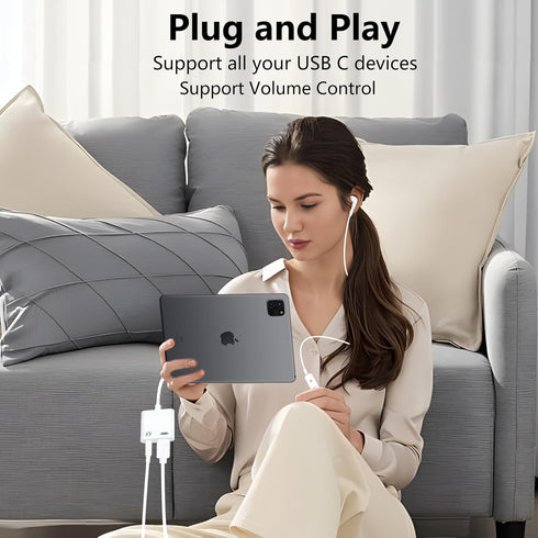 USB C to 3.5mm Headphone and Charger Adapter 2-Pack, 2-in-1 Dongle Cable with PD Fast Charging for iPhone 15 Pro Max