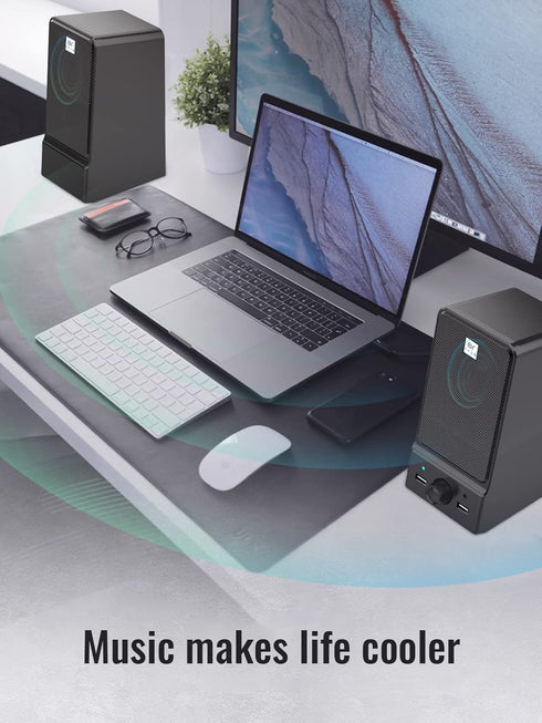 OROW USB Computer Speakers, Hi-Fi Stereo External Speakers for PC, 16W Desktop Speaker with Built-in DSP Sound Chip,