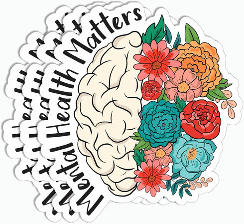 AKLDGifts 3Pcs - Mental Health Matters Sticker - Floral Brain Sticker - Healthcare