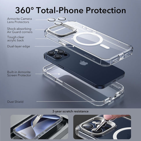 ESR 14 9H+ for iPhone Pro Max Case with Stand, Compatible with MagSafe, Full-Body Military-Grade Drop Proof Case