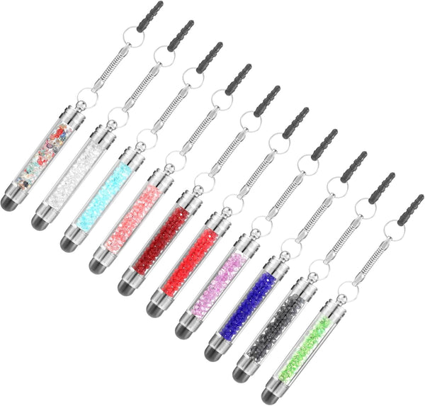 10 Pcs Mini Phone Stylus Pens, Crystal Colors Short Touch Screen Pen with 3.5mm Jack Connector for Smartphones Tablets