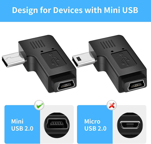 UCEC USB 2.0 Adapter Plug - Mini USB to Mini USB, Left and Right Angle, Pack of 2