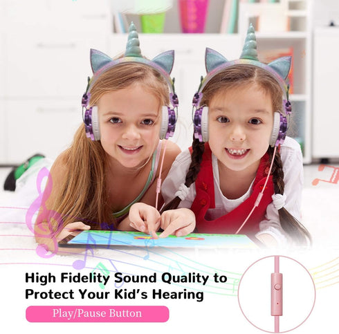 Unicorn Kids Headphones for Girls, Wired Headphones with Adjustable Headband, 3.5mm Jack, Over-On Ear Headset