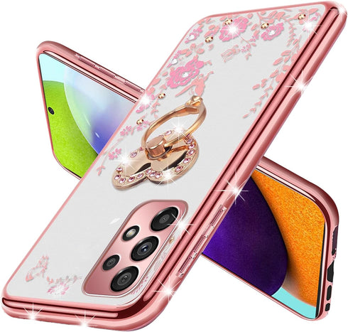 for A52 Samsung Phone Case, Samsung A52 Case for Women, Glitter Crystal Soft TPU Cover - Rose Gold