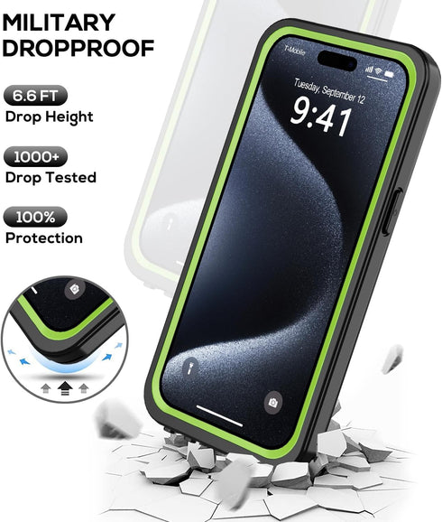 iPhone 15 Pro Max Case Waterproof 6.1'', Full Protective Dustproof Shockproof with Screen Protector